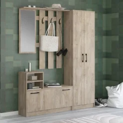 Garnero Arredamenti Mobile ingresso155x190h cm con specchio appendiabiti e scarpiera Atlanta Rovere New