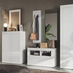 Garnero Arredamenti Mobile multiuso ingresso 78x116h cm scarpiera bianco lucido Eternity Discount