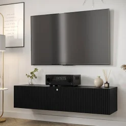 Garnero Arredamenti Mobile porta TV sospeso 150x34h cm 1 anta nero Kiruna 4 Nero Opaco Outlet