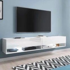 Garnero Arredamenti Mobile porta TV sospeso 180x30h cm con LED Gregoria Bianco Lucido Best