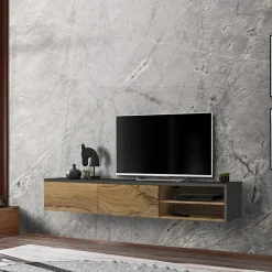 Garnero Arredamenti Mobile porta TV sospeso 180x30h cm rovere antico antracite Botticelli