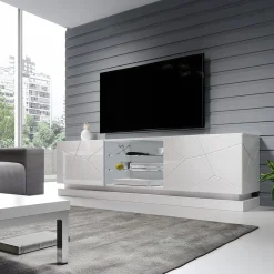 Garnero Arredamenti Mobile porta tv sospeso 200x57h cm 2 ante 2 vani a giorno bianco lucido Bianca Online