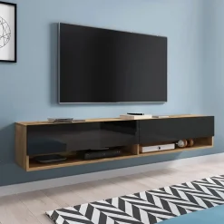 Garnero Arredamenti Mobile porta TV sospeso 180x30h cm 2 ante rovere nero Gregoria Rovere - Nero Lucido