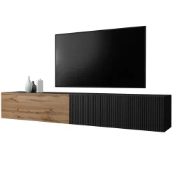 Garnero Arredamenti Mobile porta TV sospeso 200x31h cm 2 ante a ribalta nero opaco rovere wotan Mirel Nero Opaco - Rovere Online