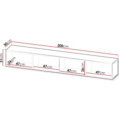 Garnero Arredamenti Mobile porta TV sospeso 200x31h cm 2 ante a ribalta nero opaco rovere wotan Mirel Nero Opaco - Rovere Online