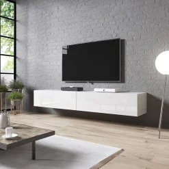 Garnero Arredamenti Mobile porta TV sospeso 200x30h cm 2 ante bianco lucido Southampton Outlet