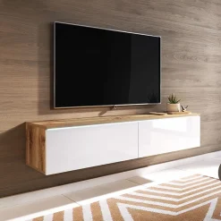 Garnero Arredamenti Mobile porta TV sospeso 140x30h cm con LED rovere bianco lucido  Silvia Outlet