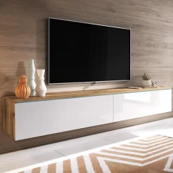 Garnero Arredamenti Mobile porta TV sospeso 180x30h cm 2 ante design bianco lucido rovere Silvia Rovere - Bianco Lucido Outlet