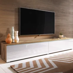 Garnero Arredamenti Mobile porta TV sospeso 180x30h cm 2 ante design bianco lucido rovere Silvia Rovere - Bianco Lucido Outlet