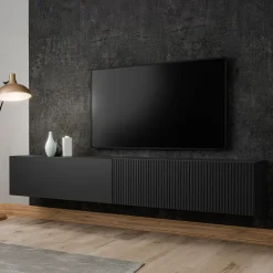 Garnero Arredamenti Mobile porta TV sospeso 200x31h cm 2 ante a ribalta Mirel Nero Opaco Online