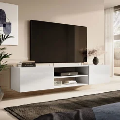 Garnero Arredamenti Mobile porta tv sospeso 200x37h cm 2 ante 2 vani a giorno  bianco lucido Southampton Best