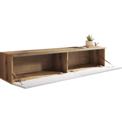 Garnero Arredamenti Mobile porta TV sospeso 140x30h cm 2 ante design rovere bianco lucido Silvia Bianco Lucido - Rovere New