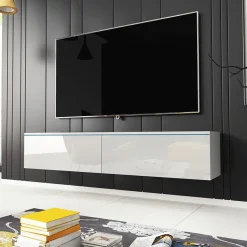 Garnero Arredamenti Mobile porta TV sospeso 140x30h cm soggiorno Silvia Bianco Lucido New