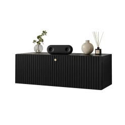 Garnero Arredamenti Mobile porta TV sospeso 100x34h cm 1 anta nero Kiruna Nero Opaco Hot