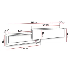 Garnero Arredamenti Mobile porta TV sospeso 210x48h cm moderno rovere bianco Brigida Bianco Opaco - Rovere Outlet
