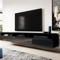 Garnero Arredamenti Mobile porta TV sospeso 270x42h cm nero Emotion Gihome® Nero Lucido Sale