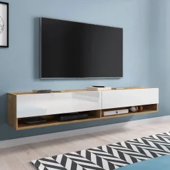 Garnero Arredamenti Mobile porta TV sospeso 180x30h cm 2 ante rovere bianco Gregoria Bianco Lucido - Rovere Hot