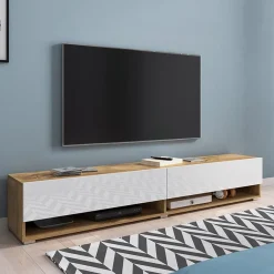 Garnero Arredamenti Mobile porta TV sospeso 180x30h cm 2 ante rovere bianco Gregoria Bianco Lucido - Rovere Hot