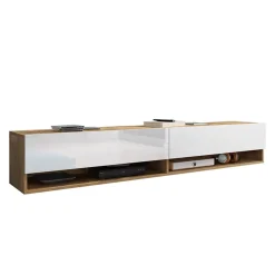 Garnero Arredamenti Mobile porta TV sospeso 180x30h cm 2 ante rovere bianco Gregoria Bianco Lucido - Rovere Hot