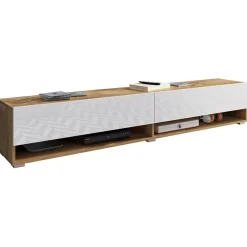 Garnero Arredamenti Mobile porta TV sospeso 180x30h cm 2 ante rovere bianco Gregoria Bianco Lucido - Rovere Hot