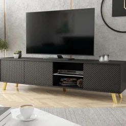 Garnero Arredamenti Mobile porta tv 175x42cm 2 vani a giorno 3 ante nero Nyborg