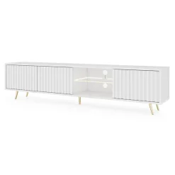 Garnero Arredamenti Mobile porta TV 175x45h cm 3 ante e vano a giorno bianco cannettato oro Celestia Bianco Opaco Best