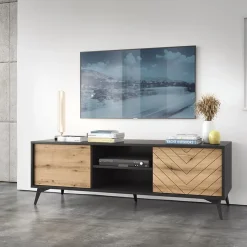 Garnero Arredamenti Mobile porta tv 154x50h cm 2 ante moderno quercia nero Becca