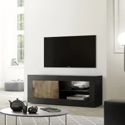 Garnero Arredamenti Mobile porta TV 140x56h cm 1 anta nero pero Eternity Nero Opaco - Rovere