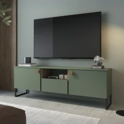 Garnero Arredamenti Mobile porta TV 179x60h cm 2 ante 1 cassetto verde salvia scuro rovere Selvia Outlet