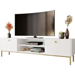 Garnero Arredamenti Mobile porta TV 180x48h cm 2 ante 2 vani Giuggiola Bianco Opaco Sale