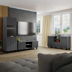 Garnero Arredamenti Mobile porta TV 150x52h cm 2 ante cannettato Essence Antracite Best