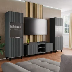 Garnero Arredamenti Mobile porta TV 150x52h cm 2 ante cannettato Essence Antracite Best