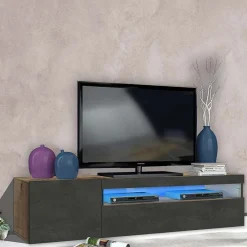 Garnero Arredamenti Mobile porta TV 155x37h cm 1 anta antracite Light Small Gihome® Antracite - Rovere Clearance
