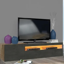 Garnero Arredamenti Mobile porta TV 155x37h cm 1 anta antracite Light Small Gihome® Antracite - Rovere Clearance