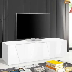 Garnero Arredamenti Mobile porta TV 163x46h cm 4 ante Zenzero Gihome® Bianco Lucido Clearance