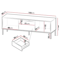 Garnero Arredamenti Mobile porta tv 155x54h cm 2 ante 1 cassetto cannettato beige Diana New