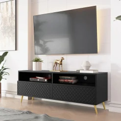 Garnero Arredamenti Mobile porta TV 150x57h cm 2 ante 2 vani con frontali decorati nero Simona Nero Opaco Sale