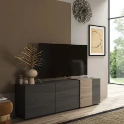 Garnero Arredamenti Mobile porta TV 181x59h cm 3 ante titanio rovere Universal Antracite - Rovere Online