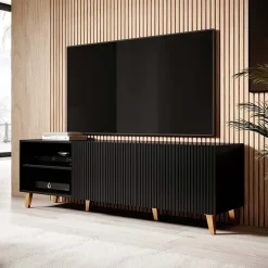 Garnero Arredamenti Mobile porta TV 150x52h cm 2 ante cannettato nero Essence Nero Opaco Best