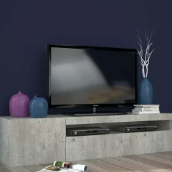 Garnero Arredamenti Mobile porta TV 155x37h cm 1 anta soggiorno Light Small Gihome® Cemento Discount