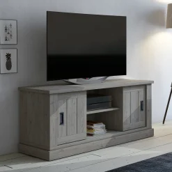 Garnero Arredamenti Mobile porta TV 145x60h cm 2 ante scorrevoli 2 vani a giorno nero Islen Rovere Grigio