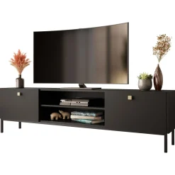 Garnero Arredamenti Mobile porta TV 180x48h cm 2 ante 2 vani Giuggiola Nero Opaco New