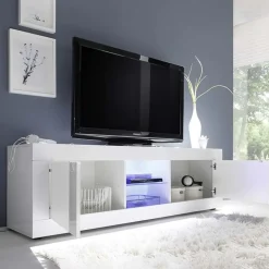 Garnero Arredamenti Mobile porta TV 181x56h cm 2 ante 2 vani a giorno bianco lucido Eternity Outlet