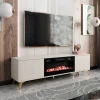 Garnero Arredamenti Mobile porta TV 184x53h cm 2 ante con caminetto frontali serigrafati beige nero Miriam Clearance