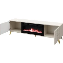 Garnero Arredamenti Mobile porta TV 184x53h cm 2 ante con caminetto frontali serigrafati beige nero Miriam Clearance
