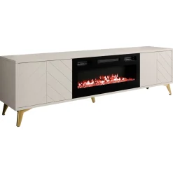 Garnero Arredamenti Mobile porta TV 184x53h cm 2 ante con caminetto frontali serigrafati beige nero Miriam Clearance