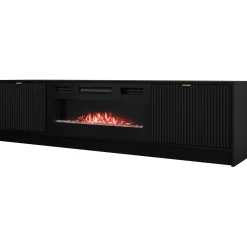 Garnero Arredamenti Mobile porta TV 182x48h cm 2 ante con caminetto nero cannettato Athena Nero Opaco Online