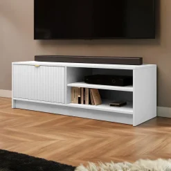 Garnero Arredamenti Mobile porta tv 120x40h cm 1 anta 2 vani a giorno cannettato bianco Athena Bianco Opaco Clearance