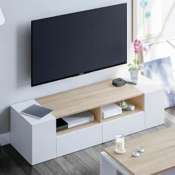 Garnero Arredamenti Mobile porta TV 138x36h cm 4 ante soggiorno bianco opaco rovere Ted Outlet