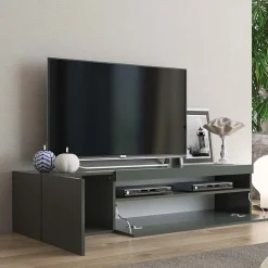 Garnero Arredamenti Mobile porta TV 155x37h cm 1 anta laccato lucido Light Small Gihome® Antracite